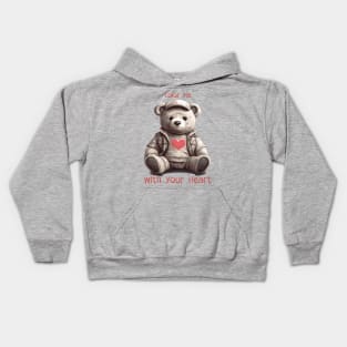 color me with your heart (colorless teddy bear) Kids Hoodie